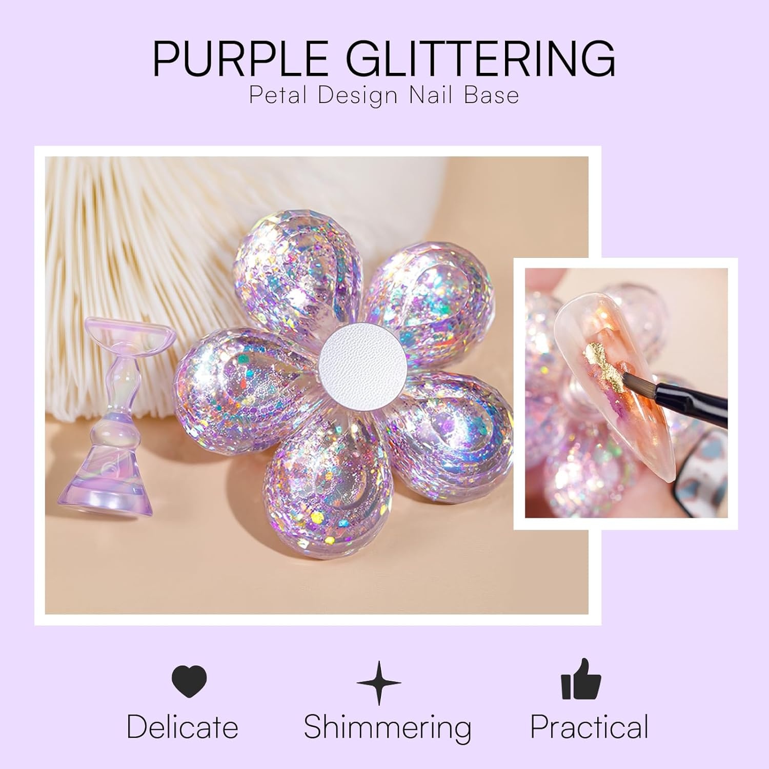 image:imageMakartt Nail Stand Clear Nail Holder for Painting Nails DIY Magnetic Press on Stand for Art Display Practice Clear Glitter Flower Fake Holder for Home Salon with Reusable Adhesive PuttyHolo Purple Stands with Clear Base