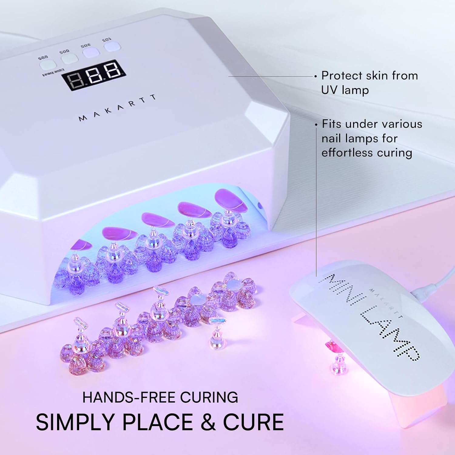 image:imageMakartt Nail Stand Clear Nail Holder for Painting Nails DIY Magnetic Press on Stand for Art Display Practice Clear Glitter Flower Fake Holder for Home Salon with Reusable Adhesive PuttyHolo Pink Stands with Flower Base