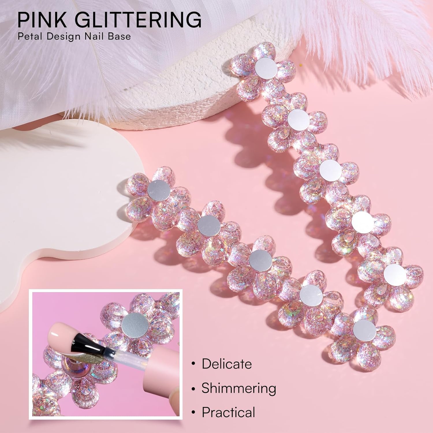 image:imageMakartt Nail Stand Clear Nail Holder for Painting Nails DIY Magnetic Press on Stand for Art Display Practice Clear Glitter Flower Fake Holder for Home Salon with Reusable Adhesive PuttyHolo Pink Stands with Flower Base