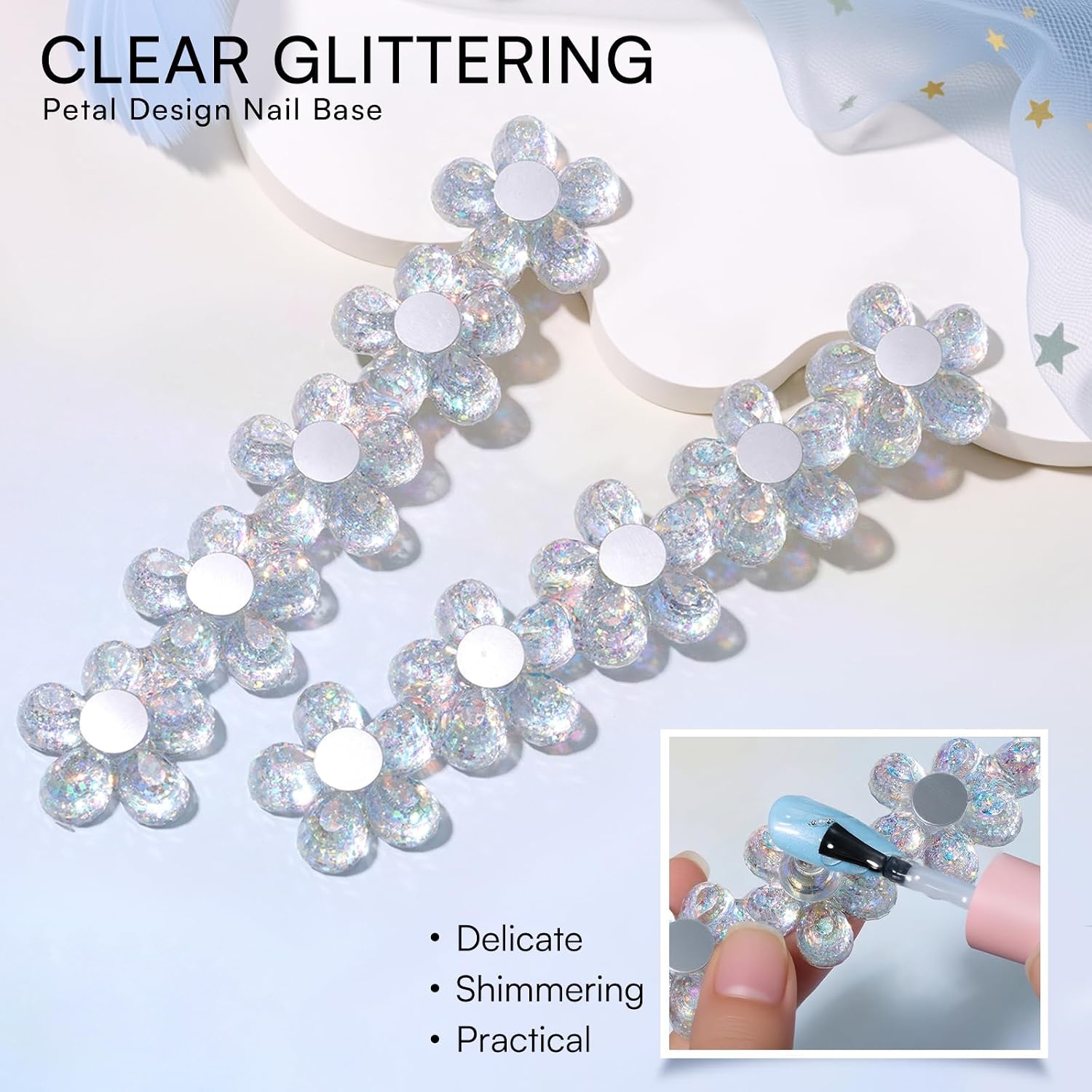 image:imageMakartt Nail Stand Clear Nail Holder for Painting Nails DIY Magnetic Press on Stand for Art Display Practice Clear Glitter Flower Fake Holder for Home Salon with Reusable Adhesive PuttyHolo Clear Stands with Flower Base