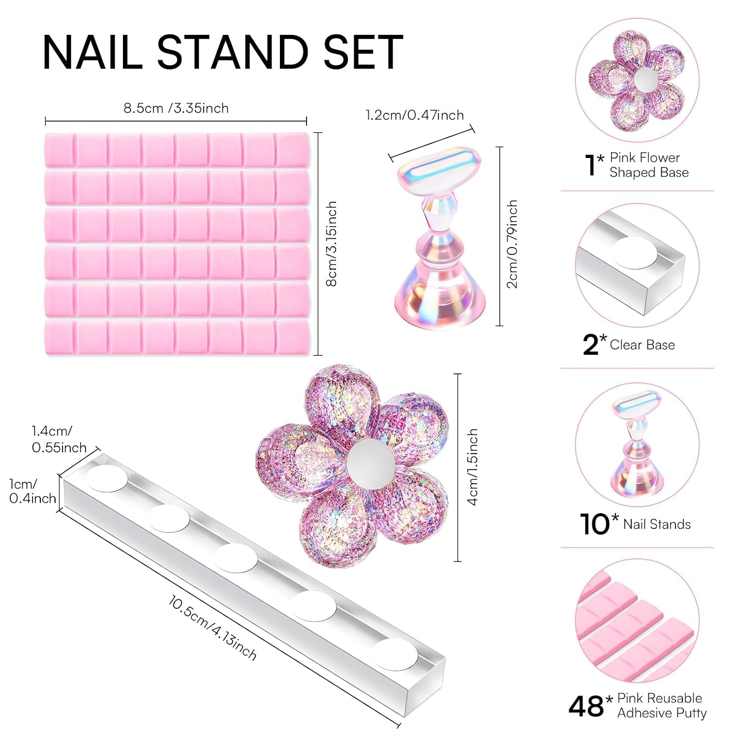 image:imageMakartt Nail Stand Clear Nail Holder for Painting Nails DIY Magnetic Press on Stand for Art Display Practice Clear Glitter Flower Fake Holder for Home Salon with Reusable Adhesive PuttyHolo Pink Stands with Clear Base