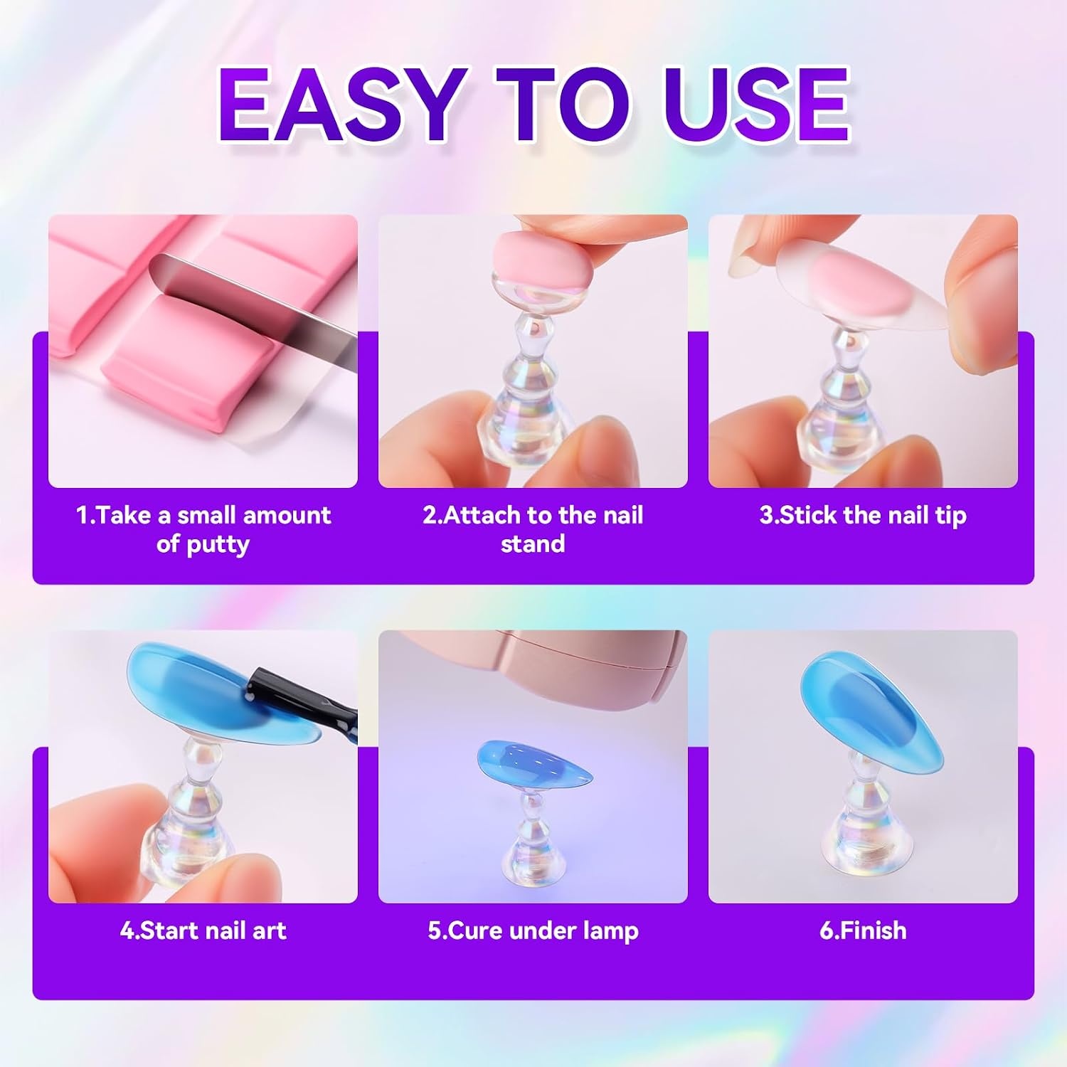image:imageMakartt Nail Stand Clear Nail Holder for Painting Nails DIY Magnetic Press on Stand for Art Display Practice Clear Glitter Flower Fake Holder for Home Salon with Reusable Adhesive PuttyHolo Clear Pink Stands with Pink Base