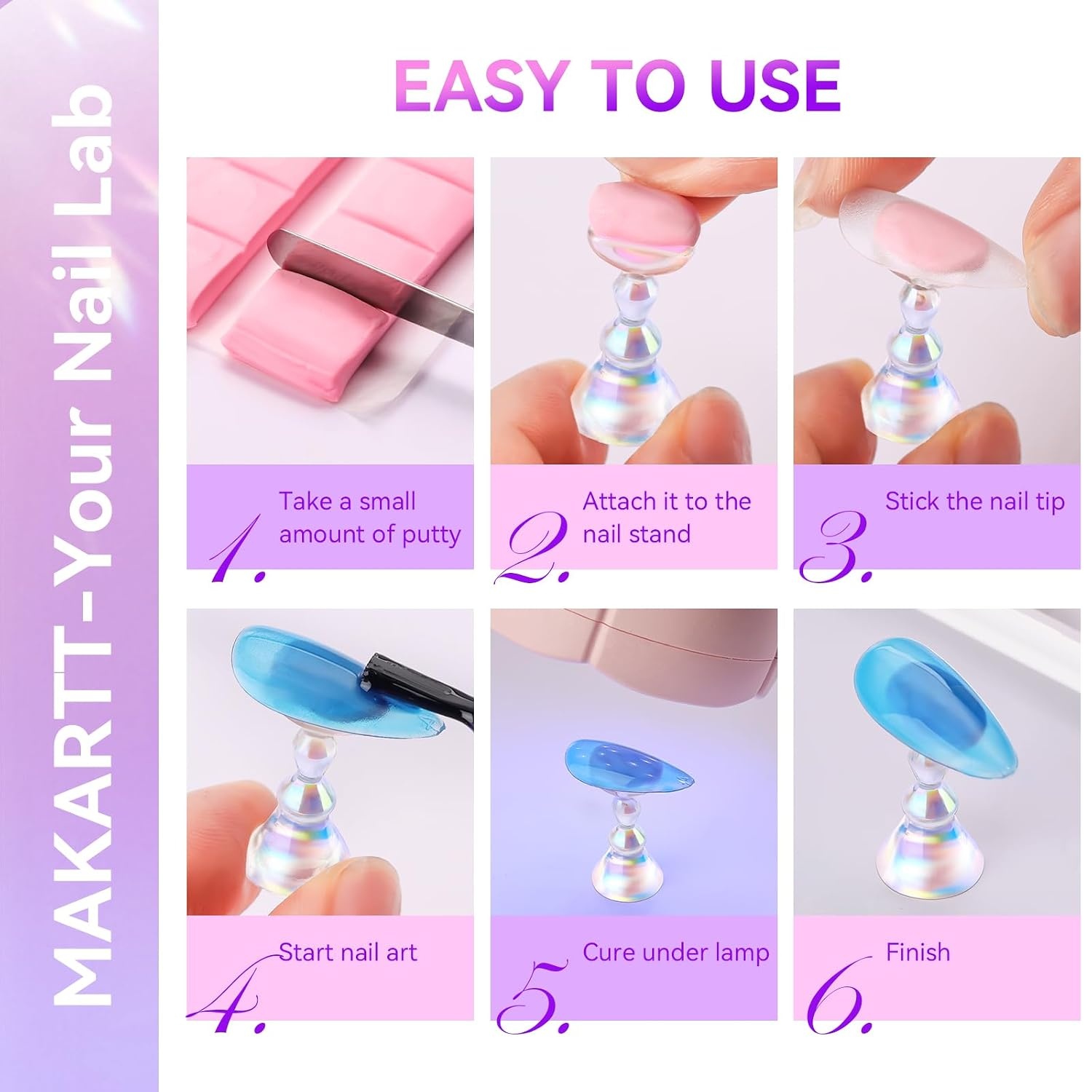 image:imageMakartt Nail Stand Press On Nails Stand Display Practice Art Magnetic Fake Nail Holder for Painting Nails Stand for False Nail Designs with Doublesided Tape for Home DIY Beginner Salon SuppliesPinkClear