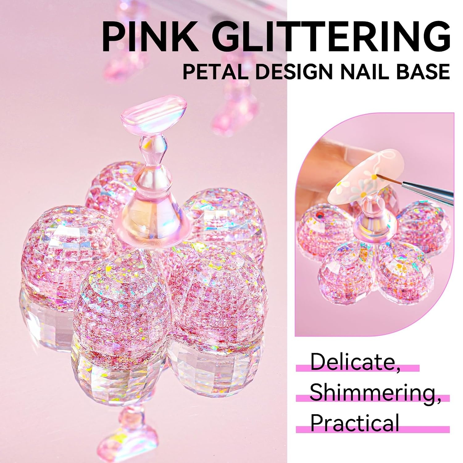 image:imageMakartt Nail Stand Press On Nails Stand Display Practice Art Magnetic Fake Nail Holder for Painting Nails Stand for False Nail Designs with Doublesided Tape for Home DIY Beginner Salon SuppliesAurora ClearPink