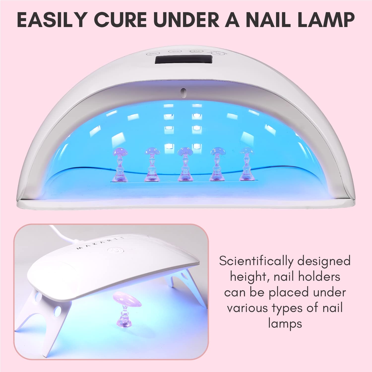 image:imageMakartt Nail Stand Press On Nails Stand Display Practice Art Magnetic Fake Nail Holder for Painting Nails Stand for False Nail Designs with Doublesided Tape for Home DIY Beginner Salon SuppliesAurora ClearPink