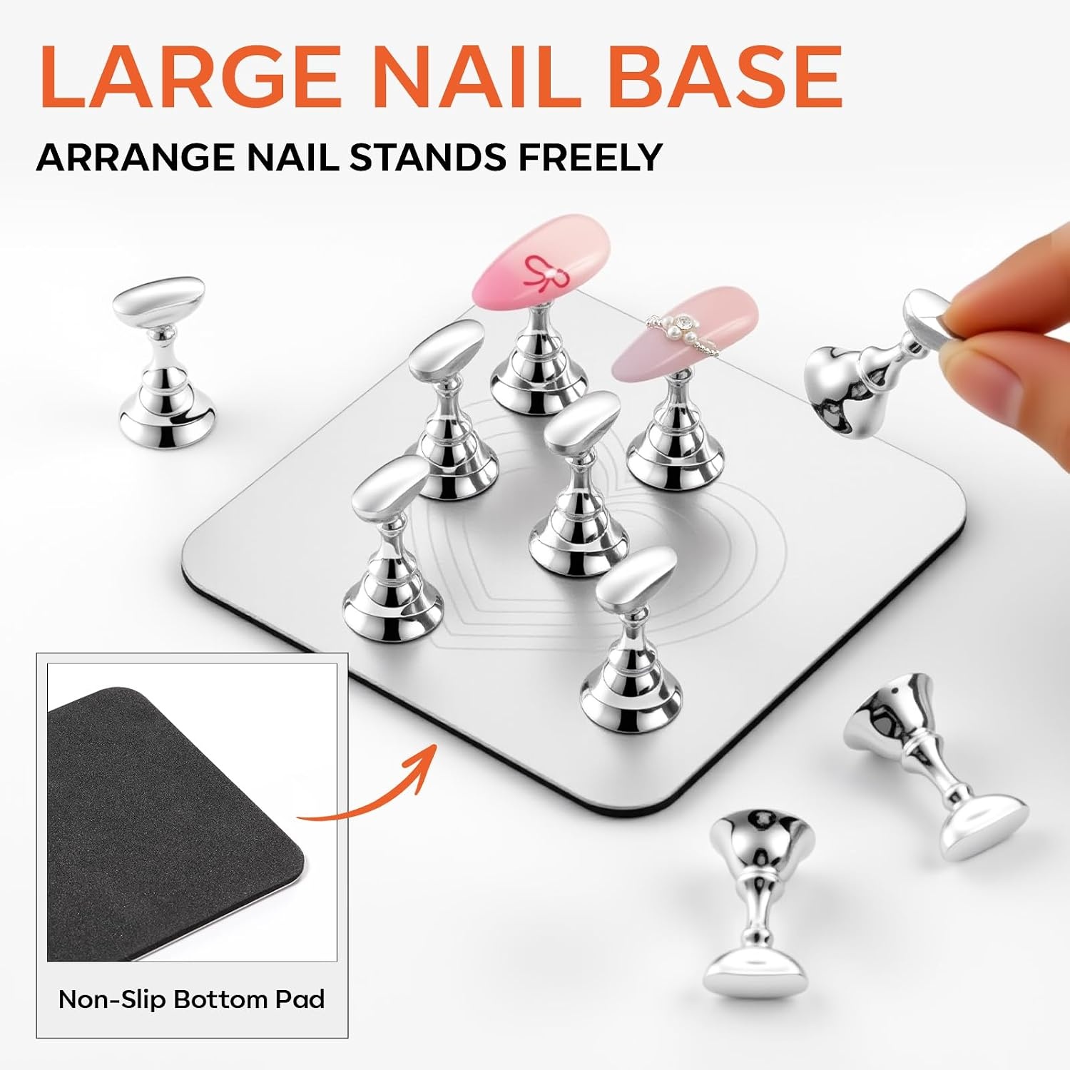 image:imageMakartt Nail Stand Press On Nails Stand Display Practice Art Magnetic Fake Nail Holder for Painting Nails Stand for False Nail Designs with Doublesided Tape for Home DIY Beginner Salon SuppliesSilver Metal