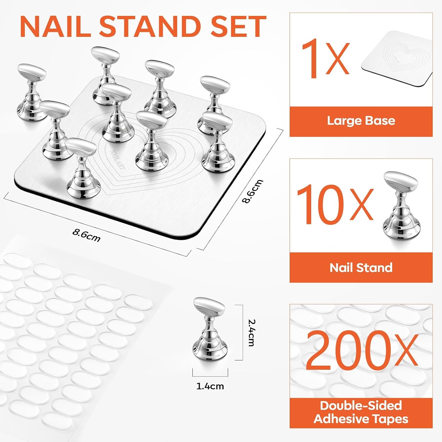 image:imageMakartt Nail Stand Press On Nails Stand Display Practice Art Magnetic Fake Nail Holder for Painting Nails Stand for False Nail Designs with Doublesided Tape for Home DIY Beginner Salon SuppliesSilver Metal