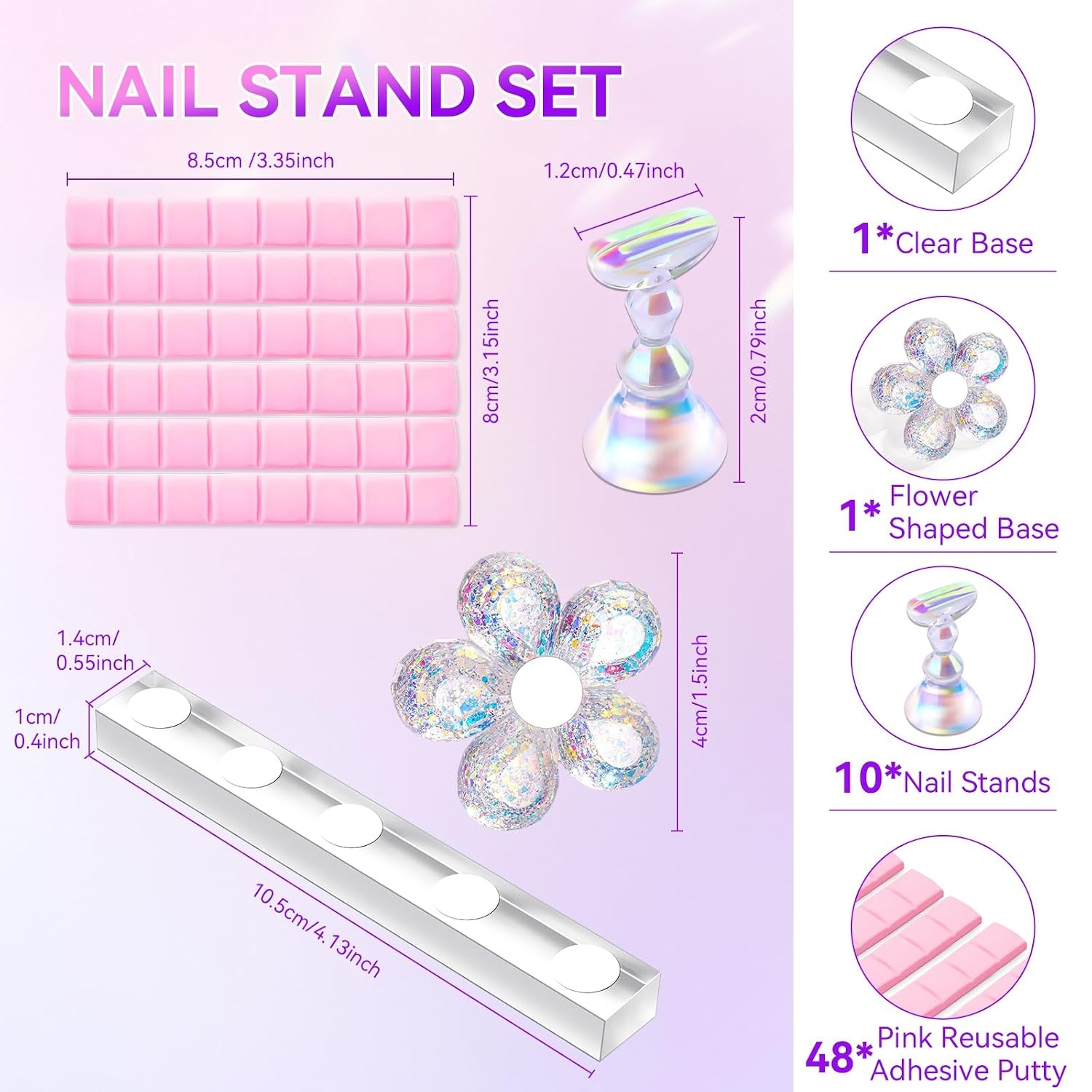 image:imageMakartt Nail Stand Press On Nails Stand Display Practice Art Magnetic Fake Nail Holder for Painting Nails Stand for False Nail Designs with Doublesided Tape for Home DIY Beginner Salon SuppliesPinkClear