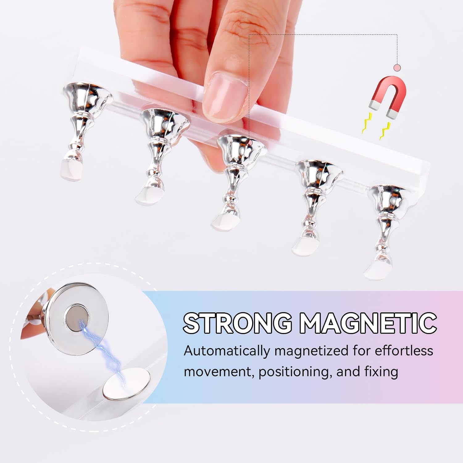 image:imageMakartt Nail Stand Press On Nails Stand Display Practice Art Magnetic Fake Nail Holder for Painting Nails Stand for False Nail Designs with Doublesided Tape for Home DIY Beginner Salon SuppliesSilver