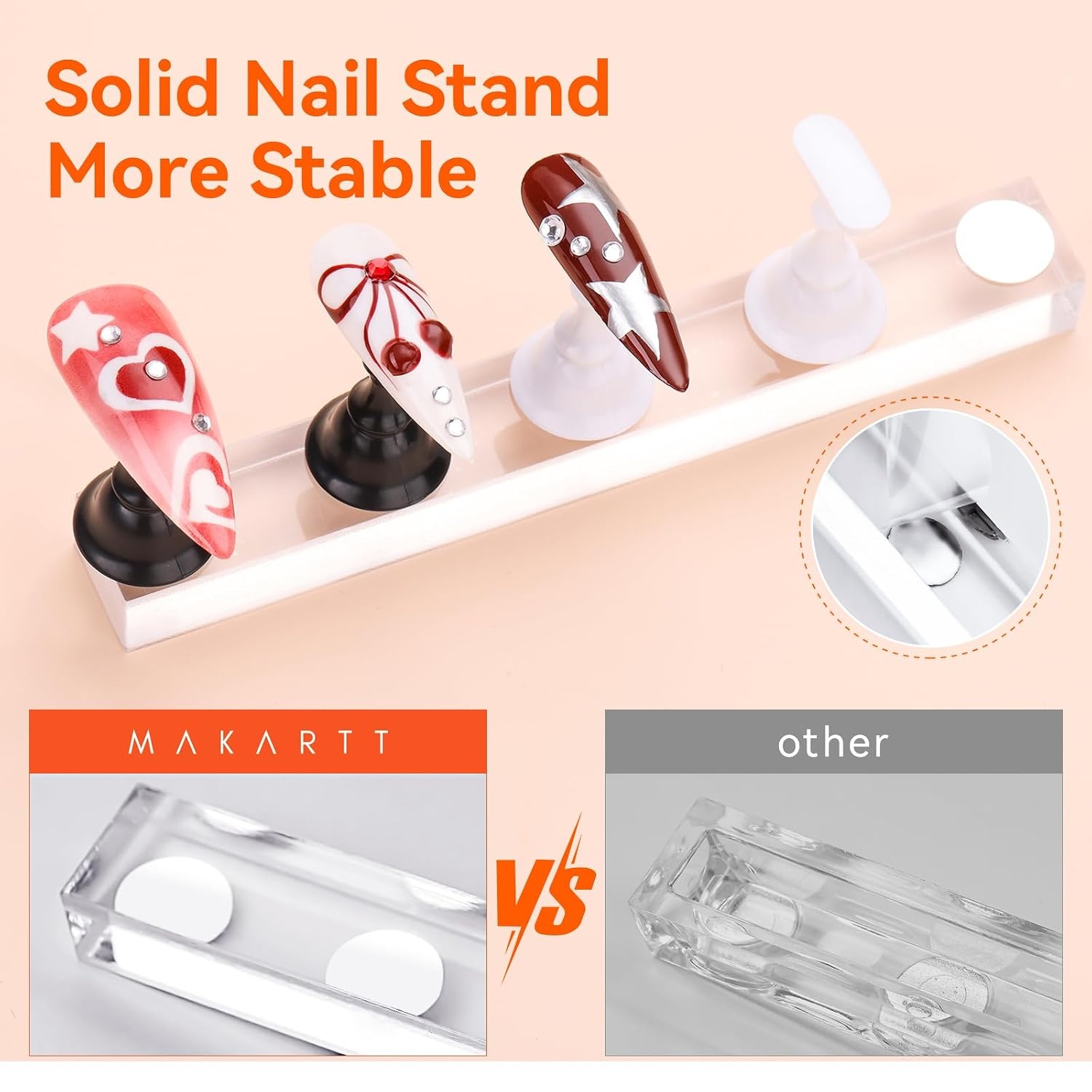 image:imageMakartt Nail Stand Press On Nails Stand Display Practice Art Magnetic Fake Nail Holder for Painting Nails Stand for False Nail Designs with Doublesided Tape for Home DIY Beginner Salon SuppliesWhiteBlack