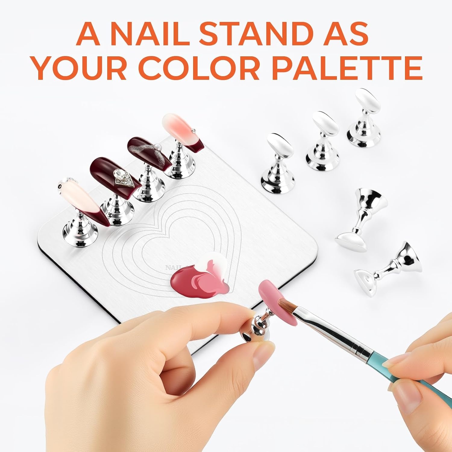 image:imageMakartt Nail Stand Press On Nails Stand Display Practice Art Magnetic Fake Nail Holder for Painting Nails Stand for False Nail Designs with Doublesided Tape for Home DIY Beginner Salon SuppliesSilver Metal