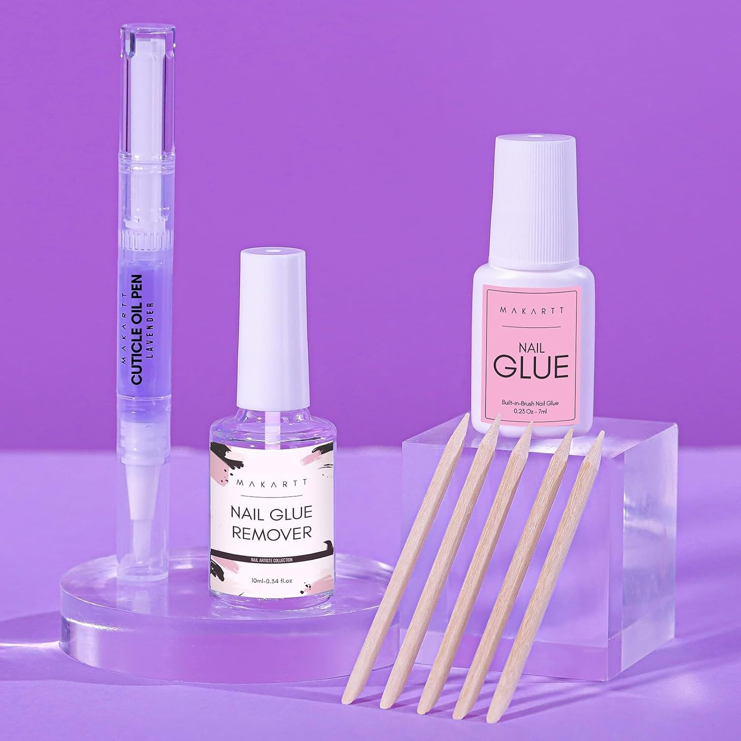 image:imageMakartt Nail Tips and Glue Kit Almond Medium Tips 500PCS with 3D Gel Solid Builder Gel for Extension Full Cover PreBuffed Nails NonSticky Carving Glue Complete DIY Manicure Nail ArtNail Glue Remover Kit 3
