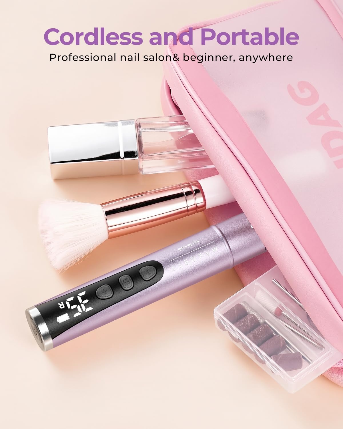 image:imageMakartt PenShaped Rechargeable Nail Drill for Beginners 25000 RPM Cordless Electric Nail File with 5Speed LED Display Lightweight Quiet E File Kit for Gel Polish Removal Home Travel Use PinkTypus Purple