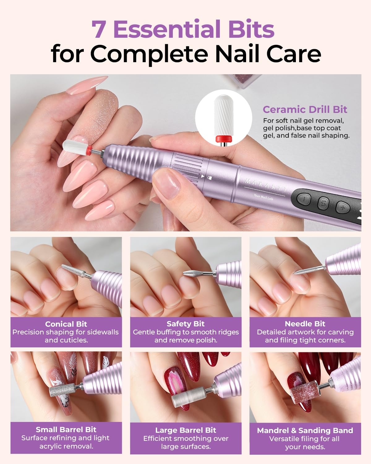 image:imageMakartt PenShaped Rechargeable Nail Drill for Beginners 25000 RPM Cordless Electric Nail File with 5Speed LED Display Lightweight Quiet E File Kit for Gel Polish Removal Home Travel Use PinkTypus Purple
