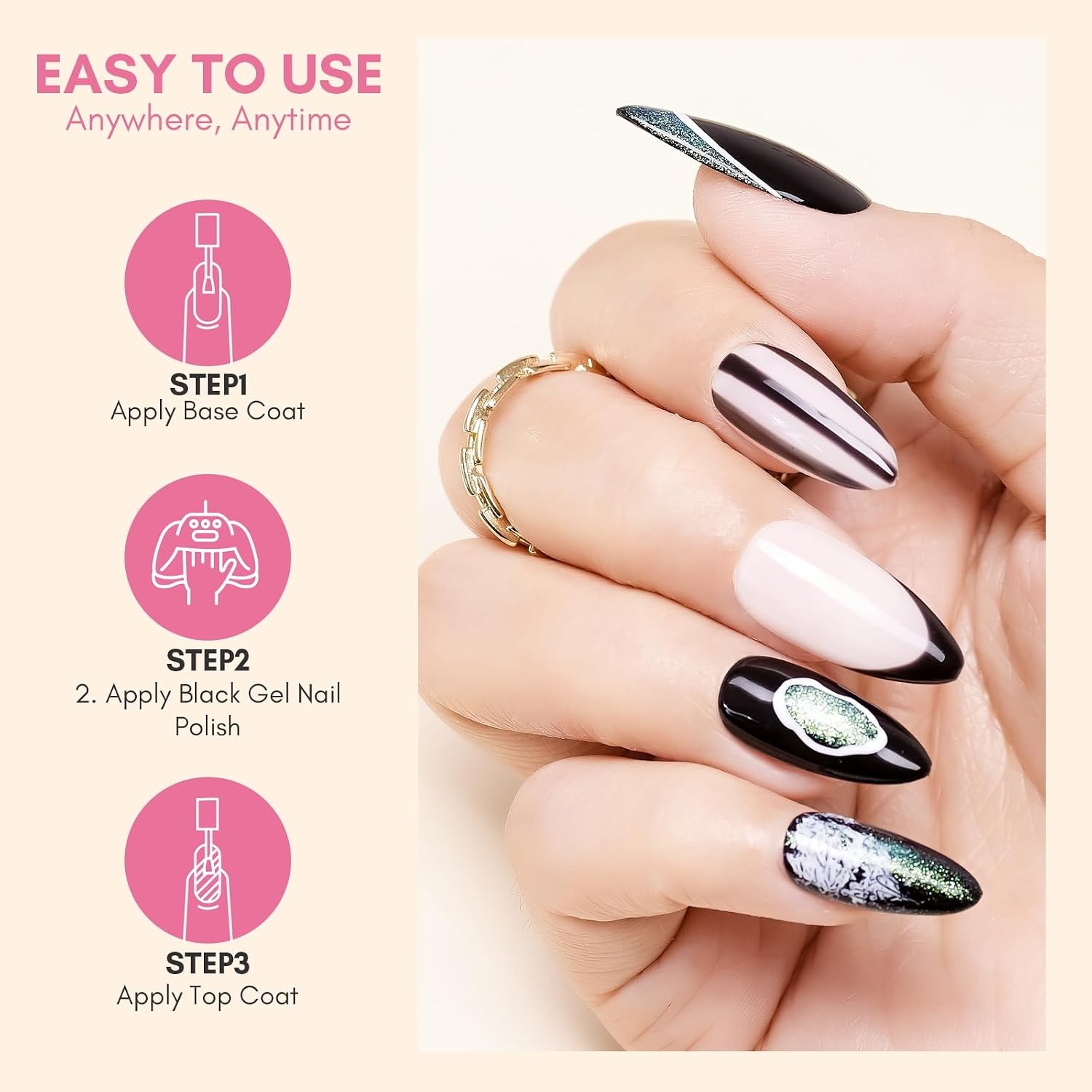 image:imageMakartt Rainbow Cat Eye Gel Nail Polish Glitter Universal 9D Holographic Sparkly Soak Off Gel UVLED Manicure with Magnet Stick for Nail Art Designs 10mlNoir