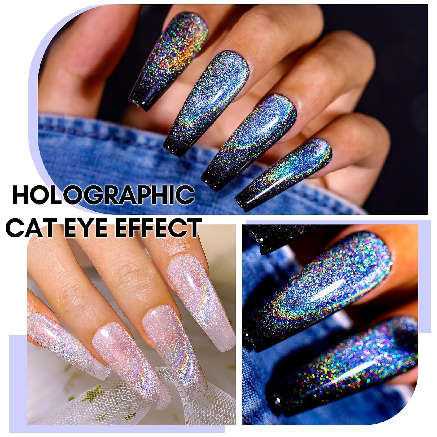 image:imageMakartt Rainbow Cat Eye Gel Nail Polish Glitter Universal 9D Holographic Sparkly Soak Off Gel UVLED Manicure with Magnet Stick for Nail Art Designs 10mlShadow Walker