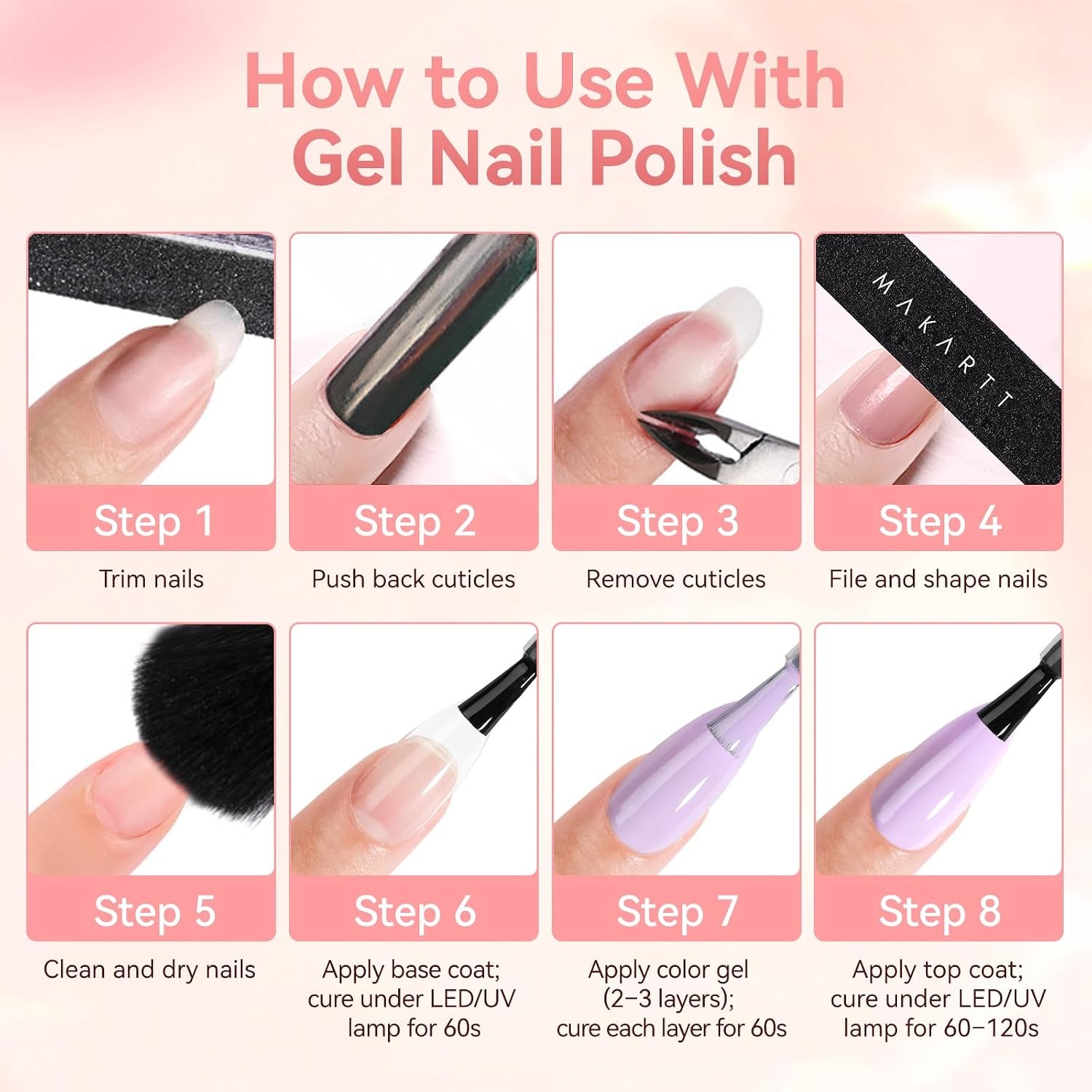 image:imageMakartt Rubber Base Gel Polish Natural Nude Fall Winter 8ML Soak Off UV LED Foundation Gel for Salon DIY Nail Art Designs HomeSunKissed SandsClear Gel Top Coat 2pcs 8ml