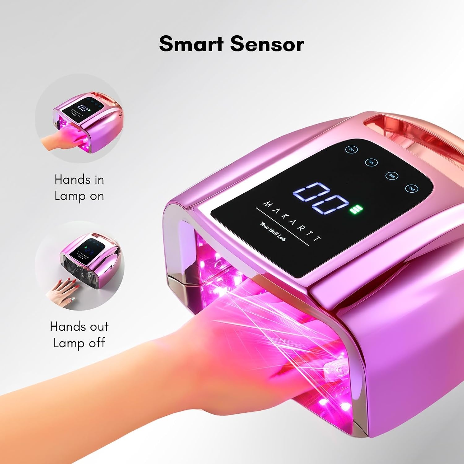 image:imageMakartt UV LED Nail Lamp Fast Curing UV Light with Handle Nail Dryer with 42 Beads 4 Timers Cordless Rechargeable Design LCD Touchscreen amp Smart SensorGradient Pink35W UV Nail LampGradient Purple