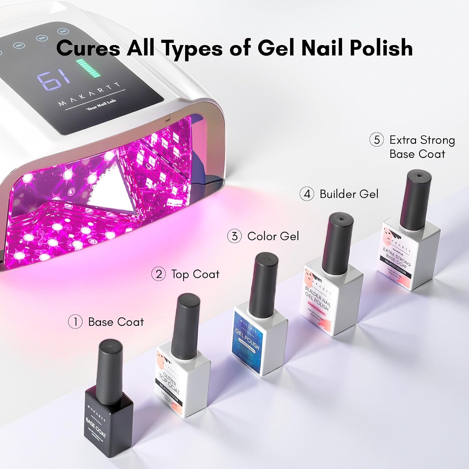 image:imageMakartt UV LED Nail Lamp Fast Curing UV Light with Handle Nail Dryer with 42 Beads 4 Timers Cordless Rechargeable Design LCD Touchscreen amp Smart SensorGradient Pink35W UV Nail LampWhite