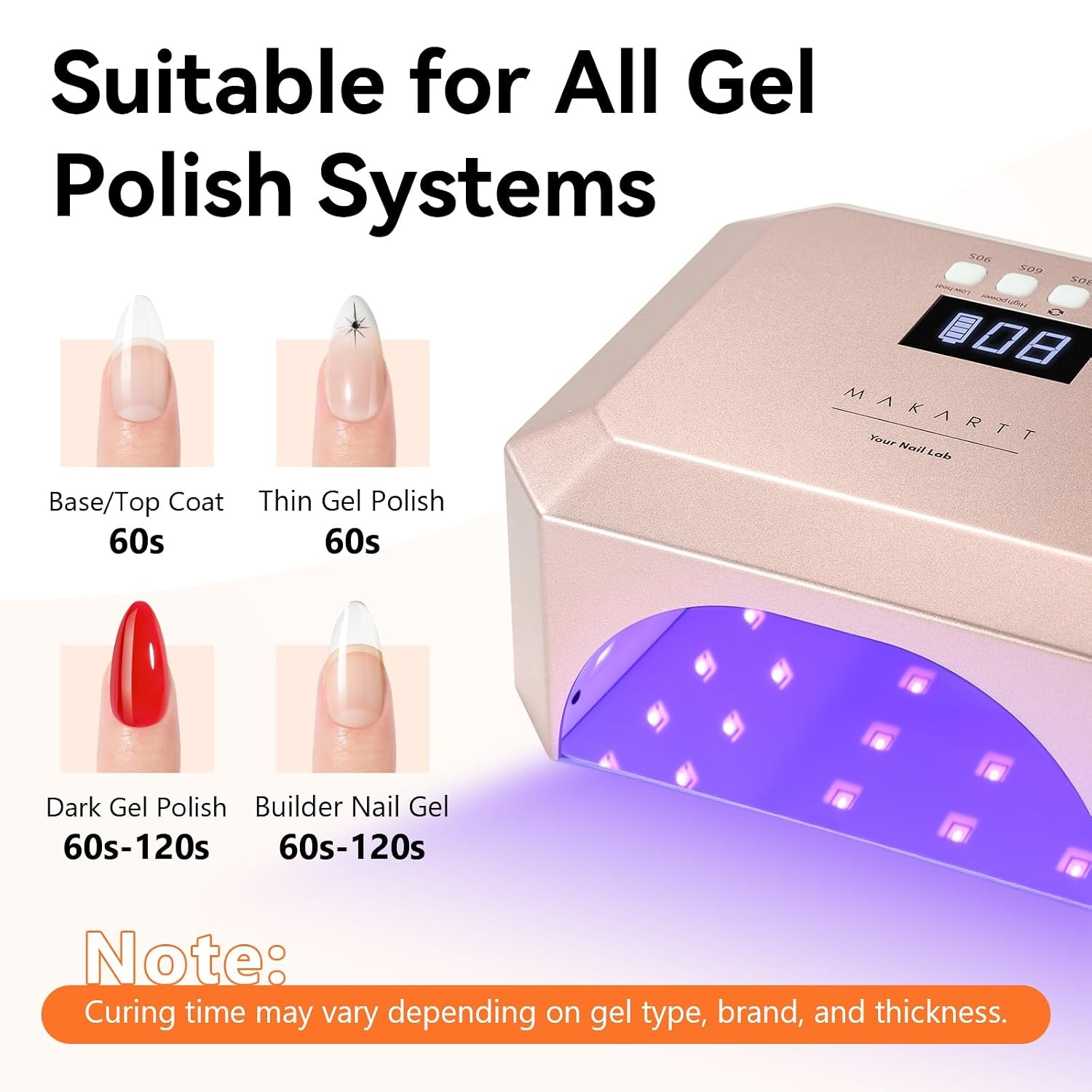 image:imageMakartt UV LED Nail Lamp Fast Curing UV Light with Handle Nail Dryer with 42 Beads 4 Timers Cordless Rechargeable Design LCD Touchscreen amp Smart SensorGradient Pink30W Nail LampRechargeable