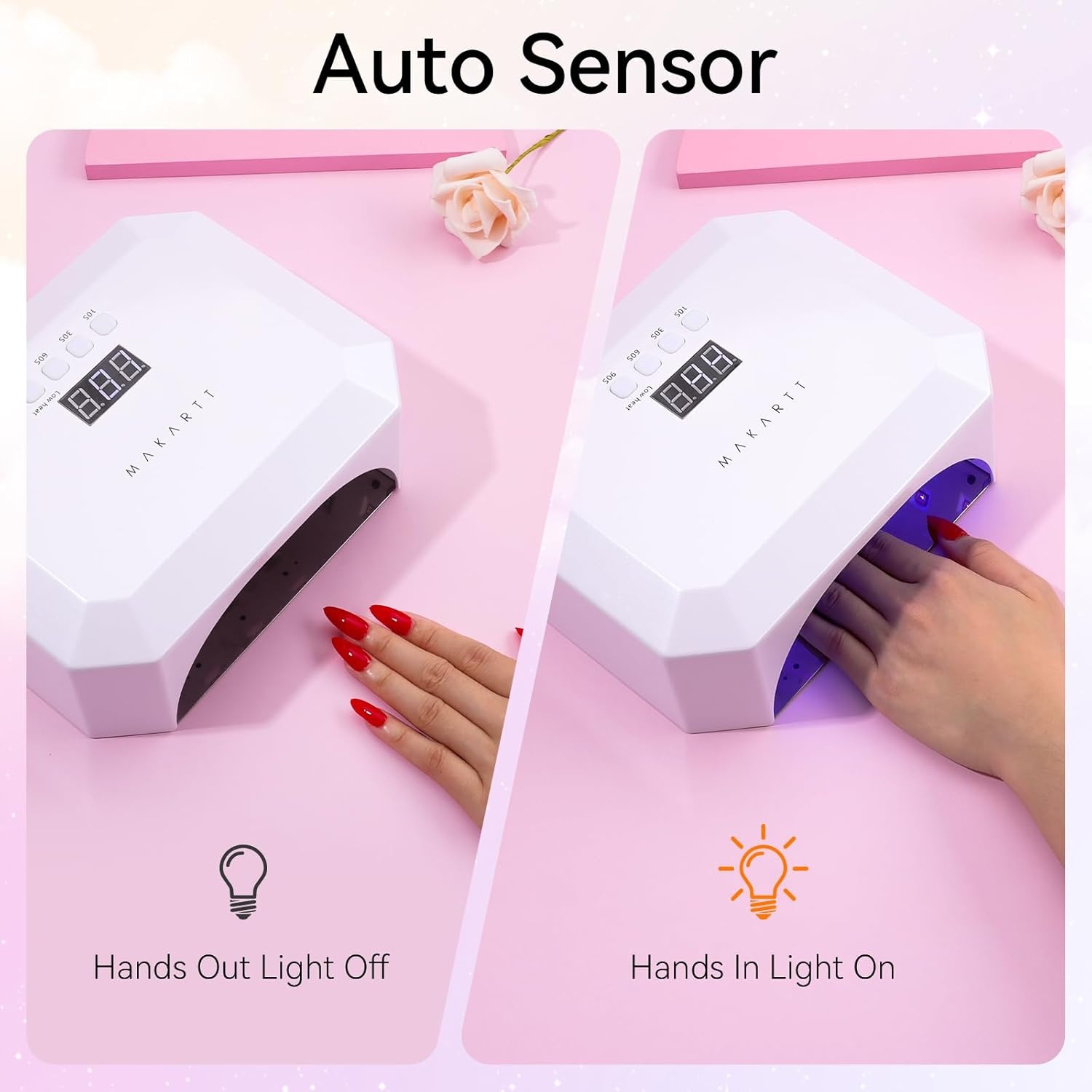 image:imageMakartt UV LED Nail Lamp Fast Curing UV Light with Handle Nail Dryer with 42 Beads 4 Timers Cordless Rechargeable Design LCD Touchscreen amp Smart SensorGradient PinkPlugin 36W Nail Lamp