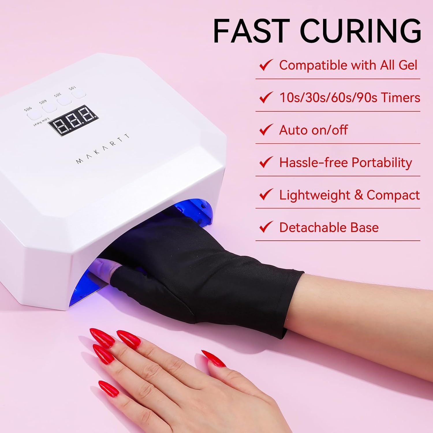 image:imageMakartt UV LED Nail Lamp Fast Curing UV Light with Handle Nail Dryer with 42 Beads 4 Timers Cordless Rechargeable Design LCD Touchscreen amp Smart SensorGradient PinkPlugin 36W Nail Lamp