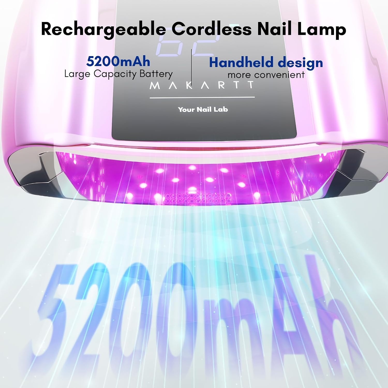 image:imageMakartt UV LED Nail Lamp Fast Curing UV Light with Handle Nail Dryer with 42 Beads 4 Timers Cordless Rechargeable Design LCD Touchscreen amp Smart SensorGradient Pink35W UV Nail LampGradient Purple