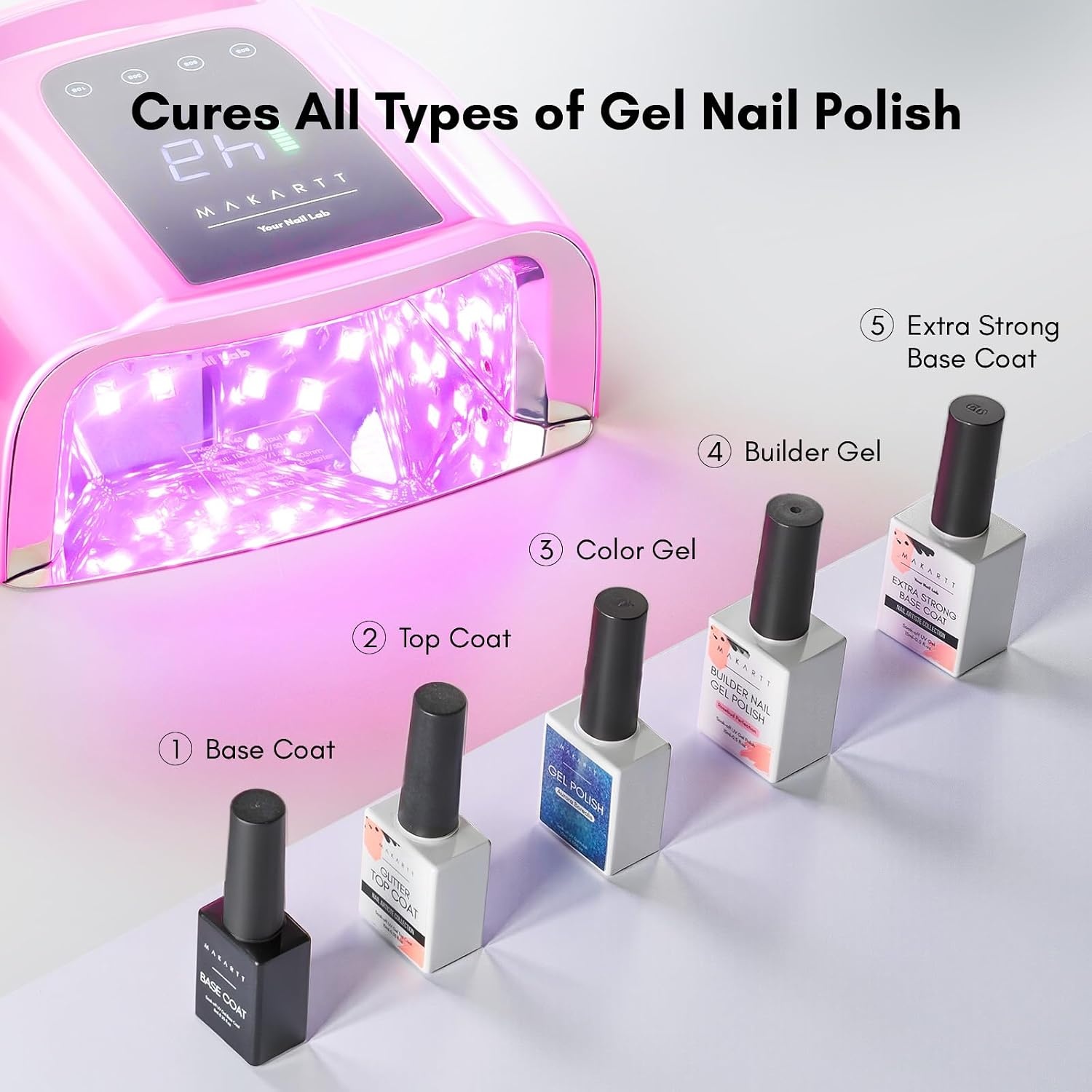 image:imageMakartt UV LED Nail Lamp Fast Curing UV Light with Handle Nail Dryer with 42 Beads 4 Timers Cordless Rechargeable Design LCD Touchscreen amp Smart SensorGradient Pink35W UV Nail LampGradient Pink