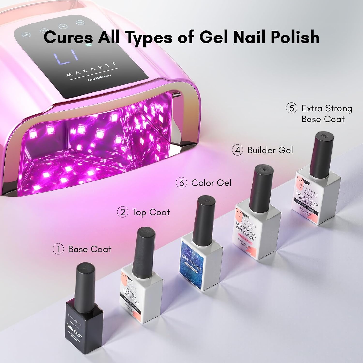 image:imageMakartt UV LED Nail Lamp Fast Curing UV Light with Handle Nail Dryer with 42 Beads 4 Timers Cordless Rechargeable Design LCD Touchscreen amp Smart SensorGradient Pink35W UV Nail LampGradient Purple