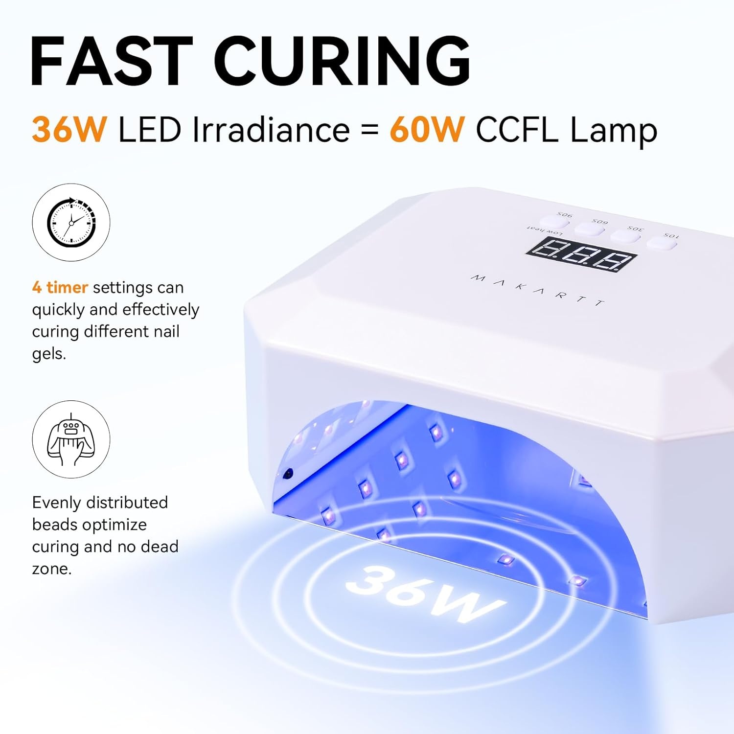 image:imageMakartt UV LED Nail Lamp Fast Curing UV Light with Handle Nail Dryer with 42 Beads 4 Timers Cordless Rechargeable Design LCD Touchscreen amp Smart SensorGradient PinkNAIL DRYER