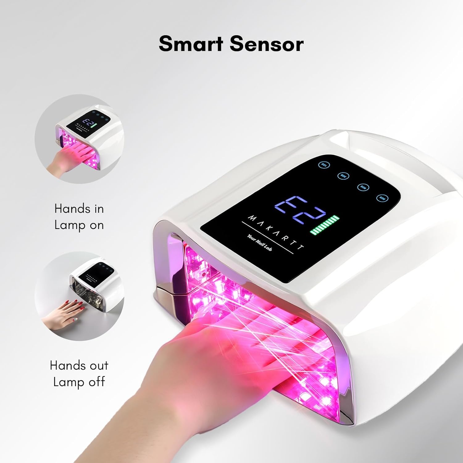 image:imageMakartt UV LED Nail Lamp Fast Curing UV Light with Handle Nail Dryer with 42 Beads 4 Timers Cordless Rechargeable Design LCD Touchscreen amp Smart SensorGradient Pink35W UV Nail LampWhite