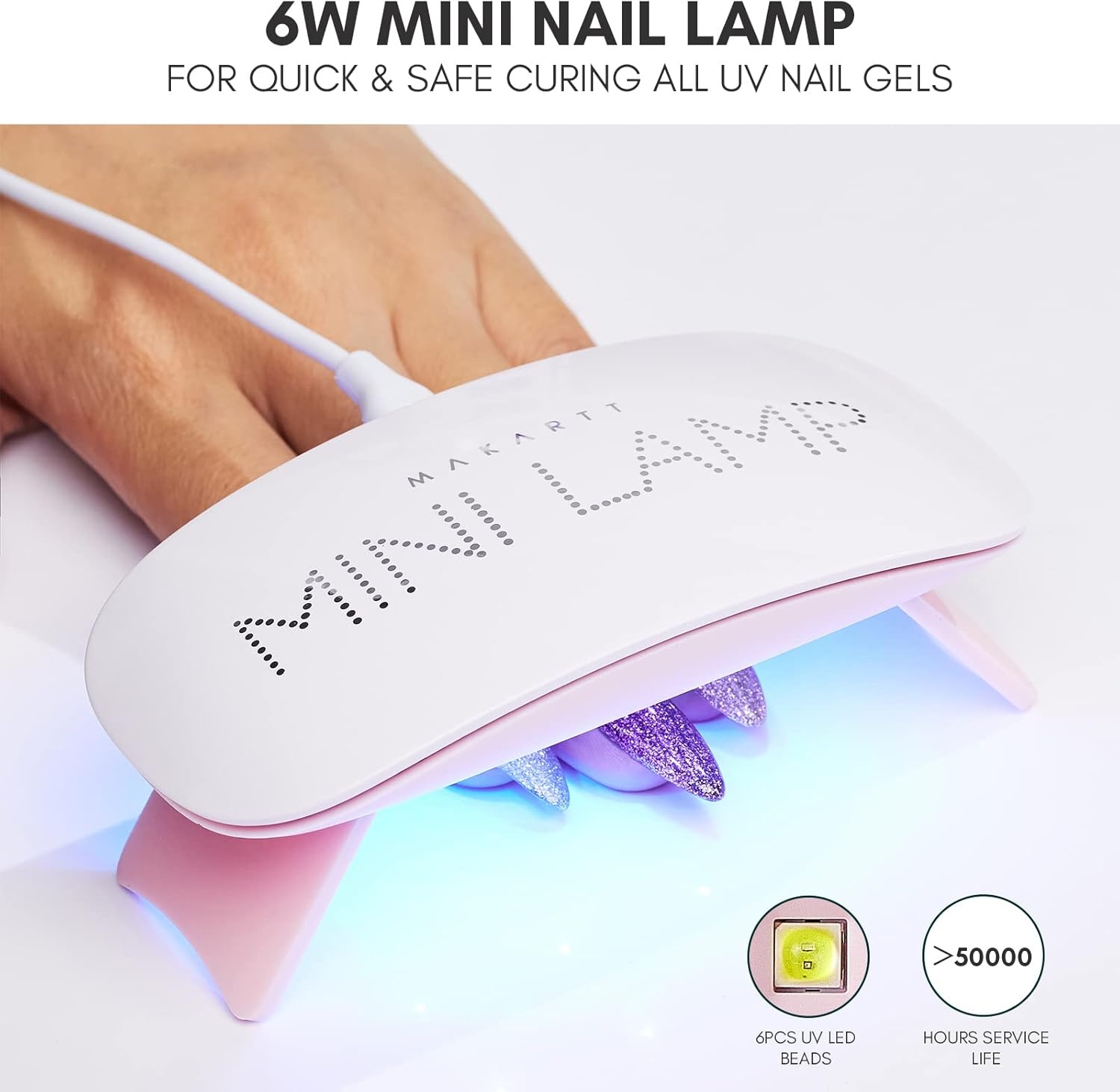 image:imageMakartt UV Nail Lamp Handheld Flash Cure Lamp with Painless Mode Rechargeable Portable Nail Light 800mAh with LCD Display amp 3 Timers for Home amp SalonWhitePink