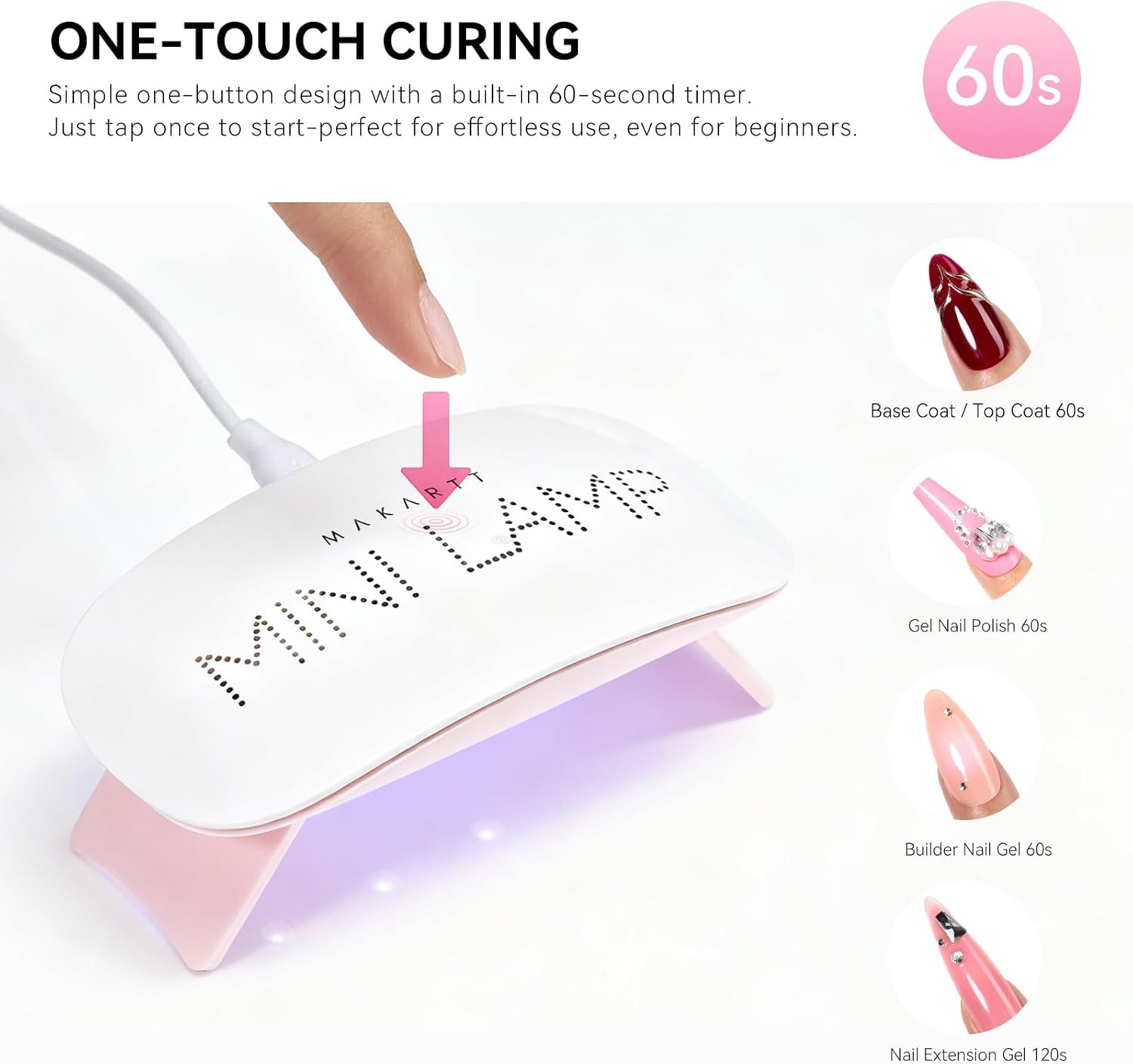 image:imageMakartt UV Nail Lamp Handheld Flash Cure Lamp with Painless Mode Rechargeable Portable Nail Light 800mAh with LCD Display amp 3 Timers for Home amp SalonWhitePink