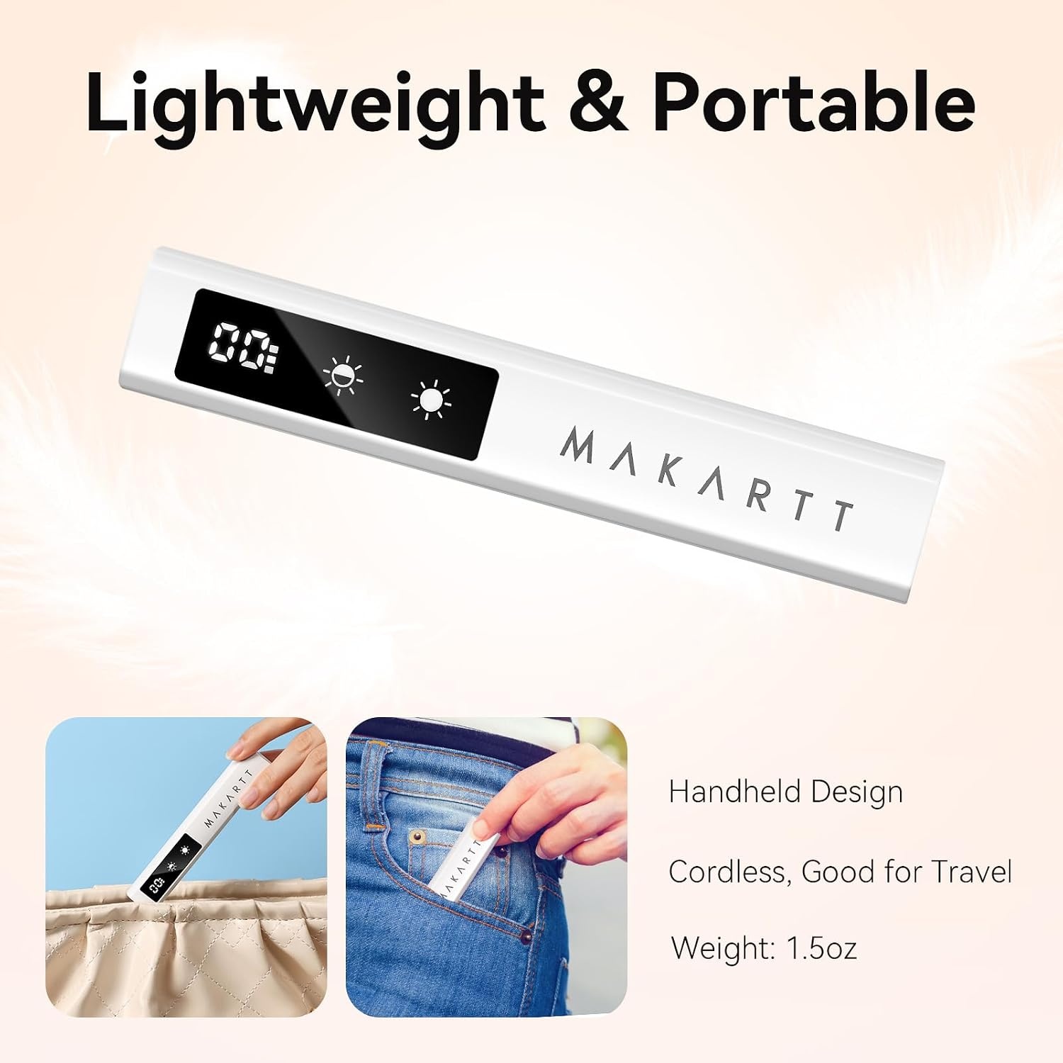 image:imageMakartt UV Nail Lamp Handheld Flash Cure Lamp with Painless Mode Rechargeable Portable Nail Light 800mAh with LCD Display amp 3 Timers for Home amp SalonWhiteA1White