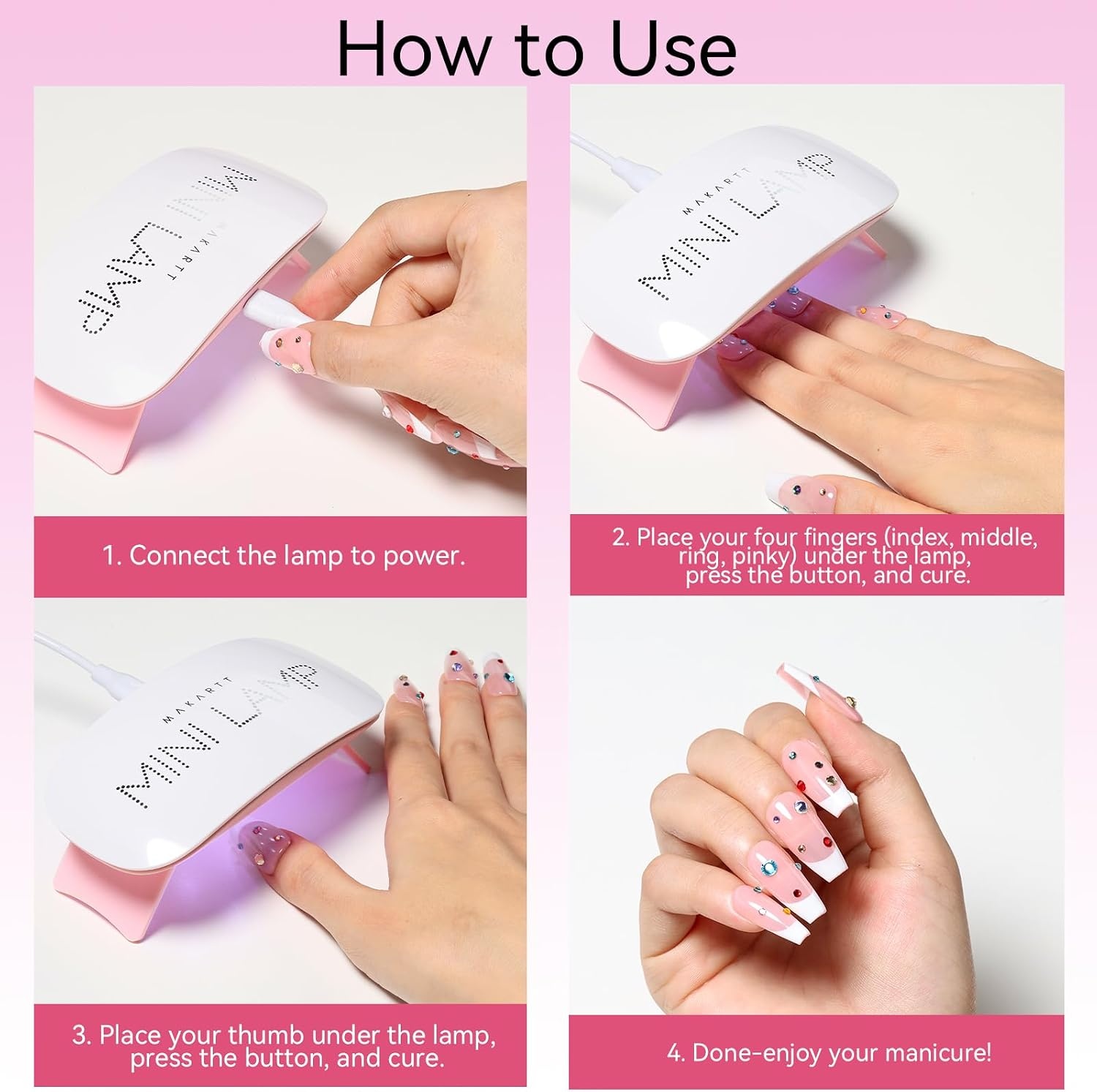 image:imageMakartt UV Nail Lamp Handheld Flash Cure Lamp with Painless Mode Rechargeable Portable Nail Light 800mAh with LCD Display amp 3 Timers for Home amp SalonWhitePink