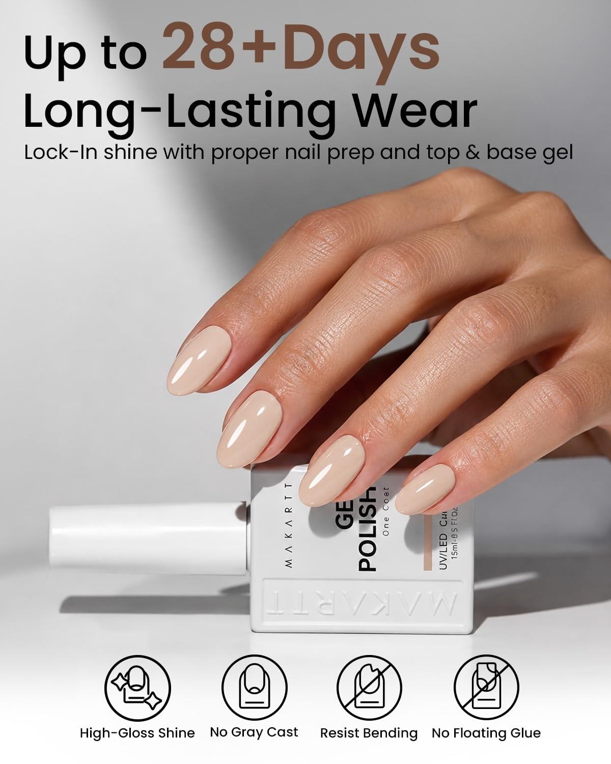 image:imageMakartt UltraPigmented Gel Nail Polish Nude 15ml Nude Gel Polish OneCoat Soak Off HighGloss Ceramic Shine SalonGrade UV Nail Gel Art Manicure DIY Salon Home Stay NeutralStay Neutral