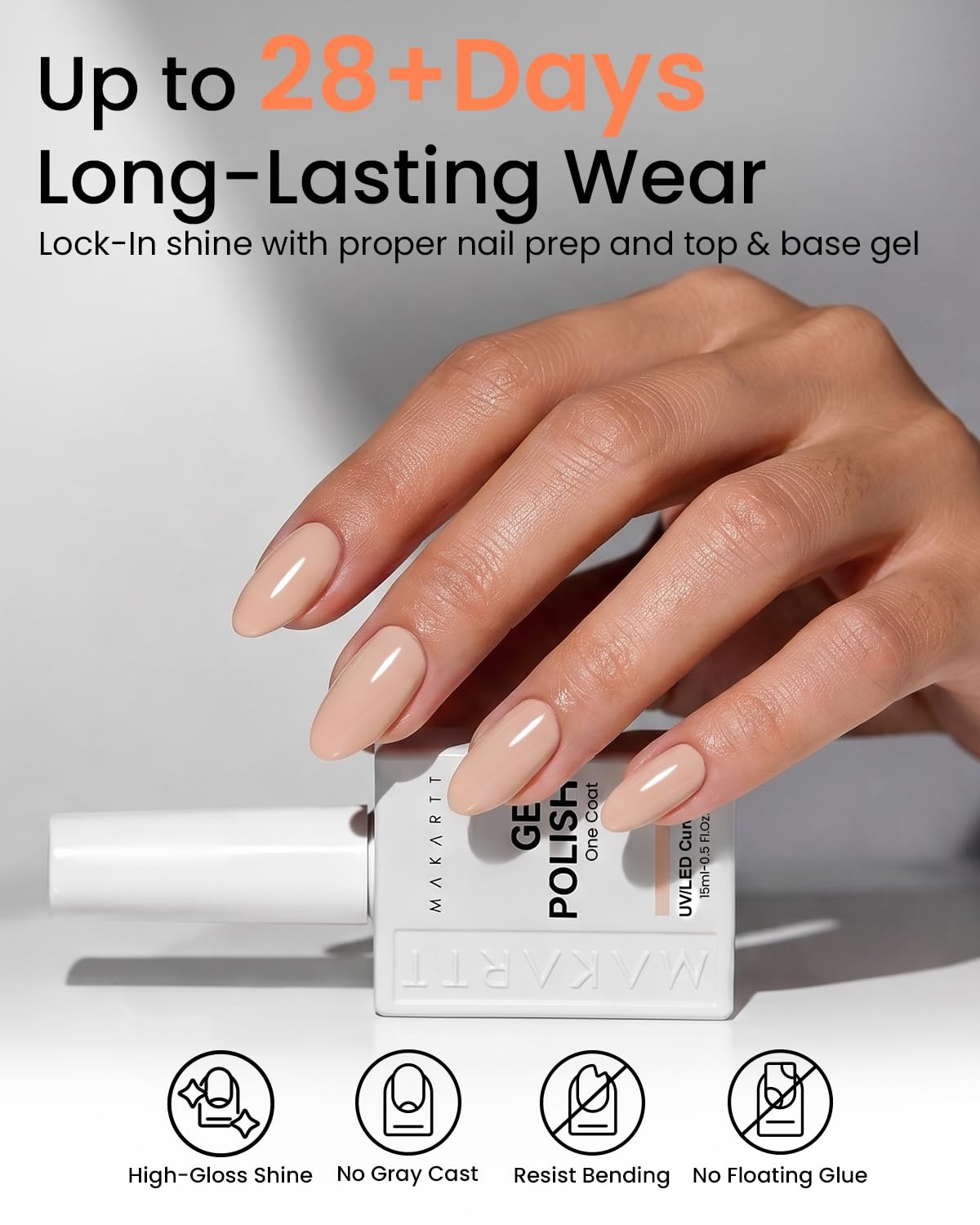 image:imageMakartt UltraPigmented Gel Nail Polish Nude 15ml Nude Gel Polish OneCoat Soak Off HighGloss Ceramic Shine SalonGrade UV Nail Gel Art Manicure DIY Salon Home Stay NeutralBarely There