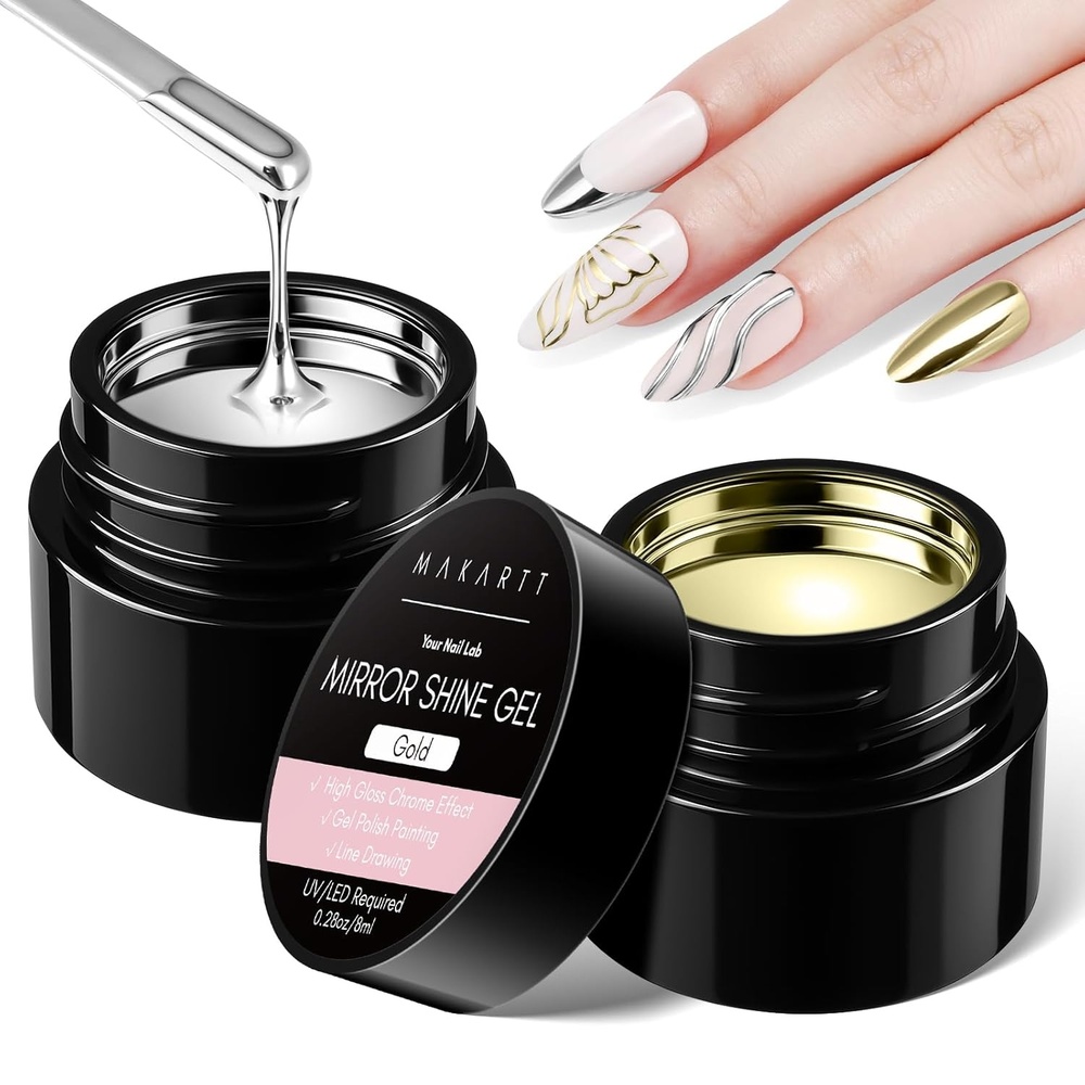 image:imageMakartt 3D Gel Nail Art Clear 3D Painting Gels for Chrome Powder 3D Sculpting No Wipe for Gel Nail Polish 3D Carving Drawing Gels for Nails Art at Home amp Salon DIY 028 flozSilver  Gold Mirror Shine Gel Set