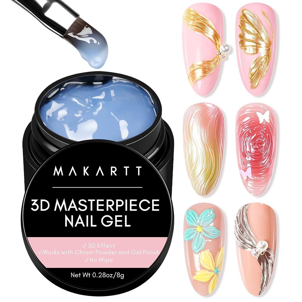 image:imageMakartt 3D Gel Nail Art Clear 3D Painting Gels for Chrome Powder 3D Sculpting No Wipe for Gel Nail Polish 3D Carving Drawing Gels for Nails Art at Home amp Salon DIY 028 flozClear Texture Gel