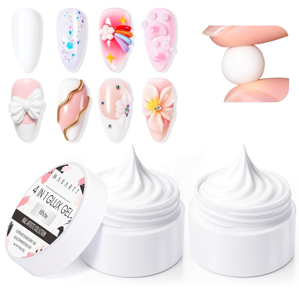image:imageMakartt 3d Gel Nail Art Kit All in One 3D Sculpting Builder DIY Kit NonStickHand Solid Gels UV LED Soak Off Gel Polish Painted Carving Molding Hard Gels Rhinestones Chrome Nail Art Salon HomeWhite 2pcs
