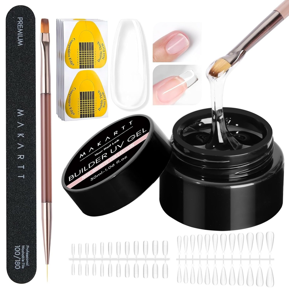 image:imageMakartt 3d Gel Nail Art Kit All in One 3D Sculpting Builder DIY Kit NonStickHand Solid Gels UV LED Soak Off Gel Polish Painted Carving Molding Hard Gels Rhinestones Chrome Nail Art Salon HomeClear Gel Builder Kit