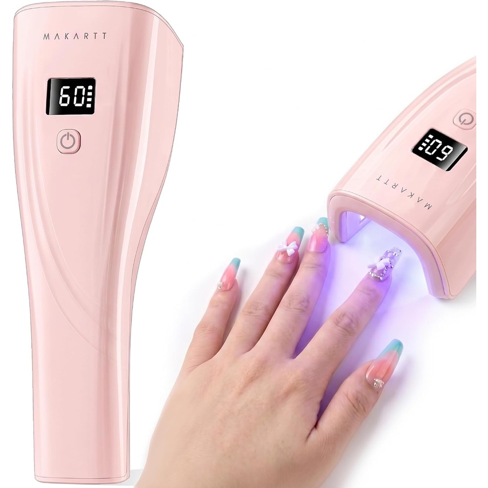 image:imageMakartt Flash Cure Nail Lamp 222 mWcm Portable Cordless UV LED Nail Lamp for Rhinestone Glue Poly Nail Gel amp Nail Charms Rechargeable Mini Nail Dryer with LCD Display 2 Timers amp Smart SensorPink