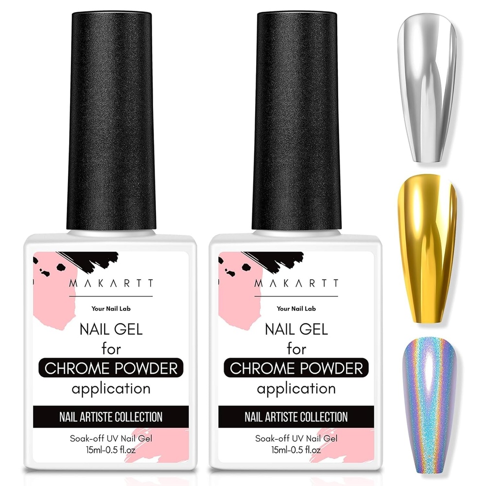 image:imageMakartt Gel Top Coat  2 PCS No Wipe Top Coat Gel Nail Polish High Glossy Shine Finish Long Lasting 10ML Clear Soak Off UV Nail Lamp Salon Quality Art Design for Home Use Beauty Spring GiftA7Top Coat for Chrome Nail Powder  2 Pcs