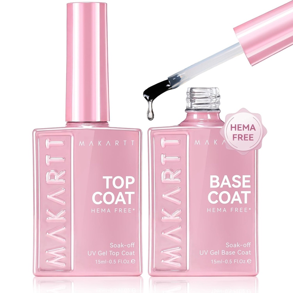 image:imageMakartt Gel Top Coat  2 PCS No Wipe Top Coat Gel Nail Polish High Glossy Shine Finish Long Lasting 10ML Clear Soak Off UV Nail Lamp Salon Quality Art Design for Home Use Beauty Spring GiftHemafree Base  Top Coat 2 Pcs
