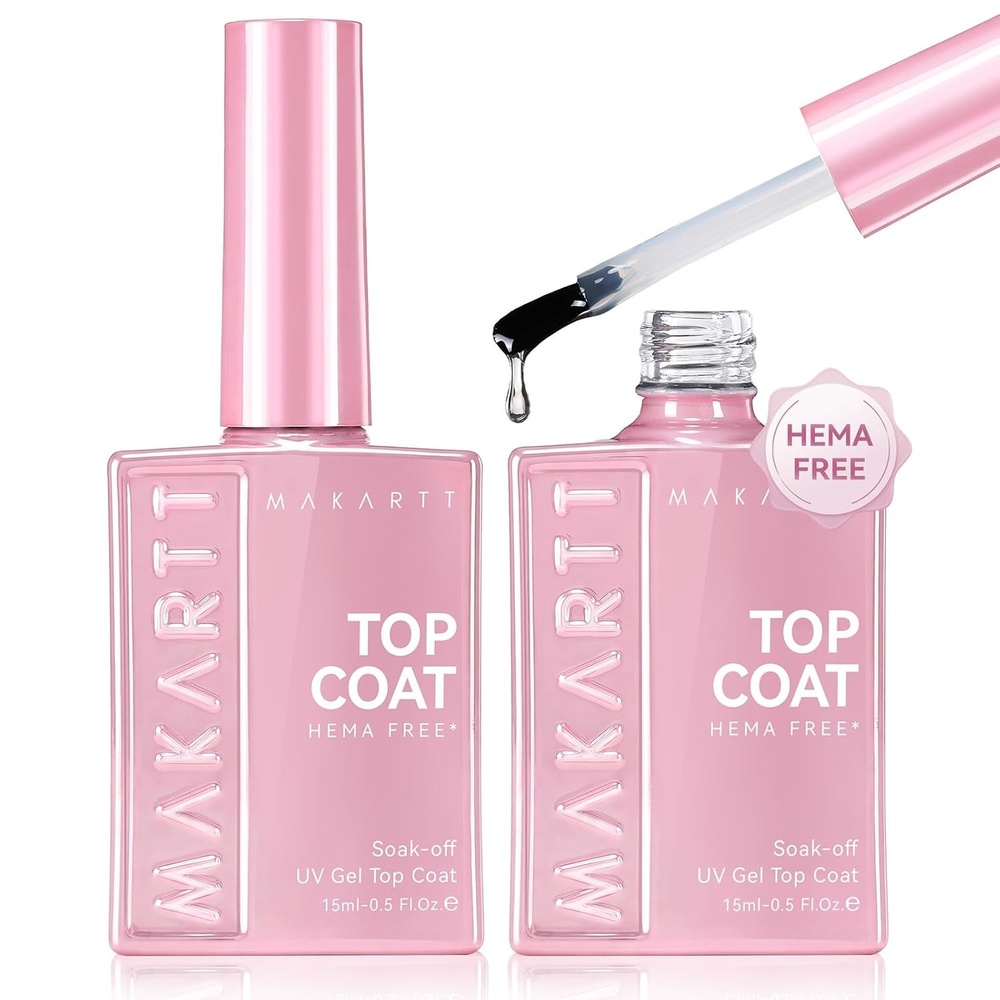 image:imageMakartt Gel Top Coat  2 PCS No Wipe Top Coat Gel Nail Polish High Glossy Shine Finish Long Lasting 10ML Clear Soak Off UV Nail Lamp Salon Quality Art Design for Home Use Beauty Spring GiftHemafree Gel Top Coat 2 Pcs
