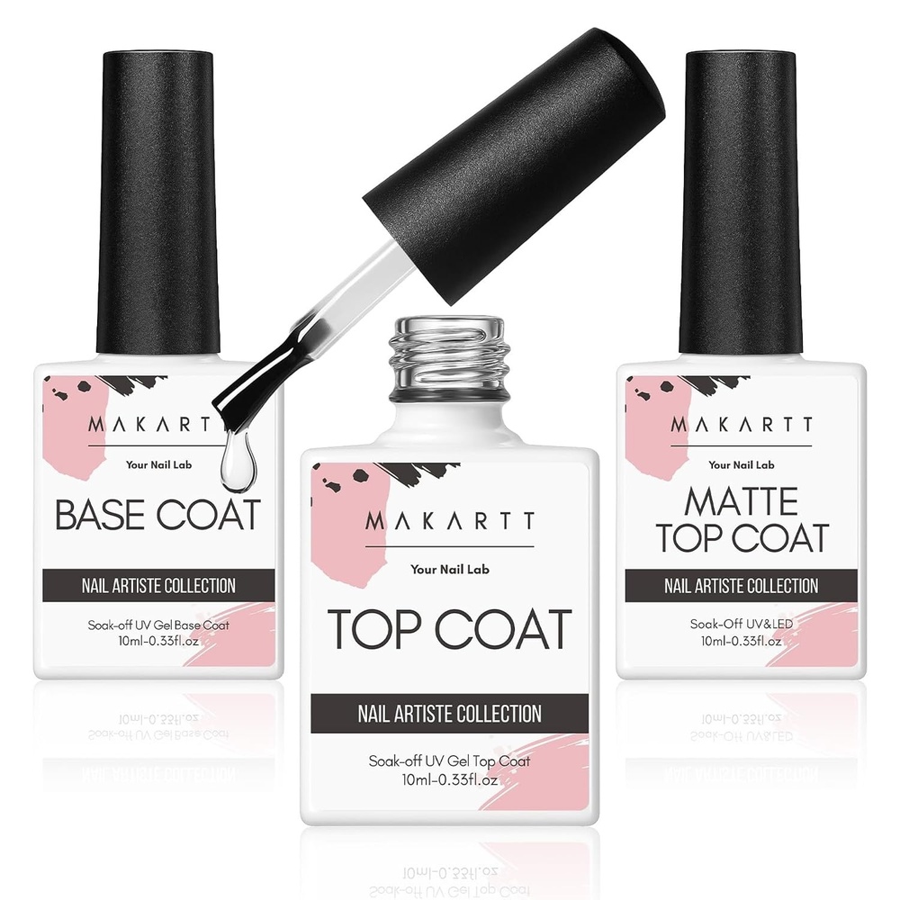 image:imageMakartt Gel Top Coat  2 PCS No Wipe Top Coat Gel Nail Polish High Glossy Shine Finish Long Lasting 10ML Clear Soak Off UV Nail Lamp Salon Quality Art Design for Home Use Beauty Spring GiftA8Base  Top  Matte Coat Kit
