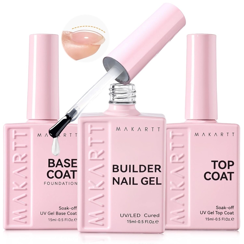 image:imageMakartt Gel Top and Base Coat Set 2 PCS 15ml No Wipe Upgrade DiamondShine LongLasting Base and Top Coat Gel Nail Polish Soak Off UV LED Lamp Needed Home DIY Gift WomenTop Base Builder Kit 3 Pcs