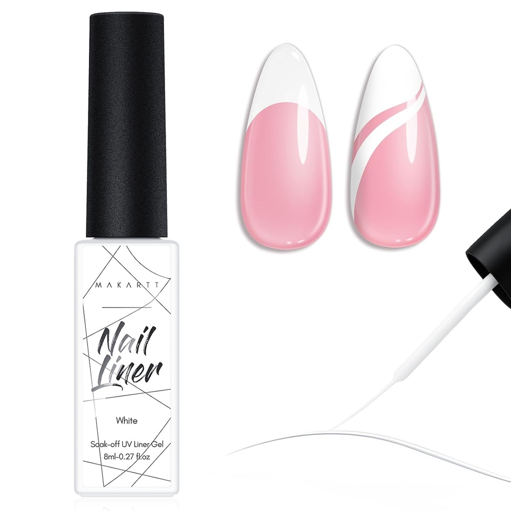 image:imageMakartt Metallic Gold Gel Liner Nail Polish 3D Mirror Chrome Effect with Built in Thin Brush Soak Off UVLED Gel for DIY Manicure Home and Salon Nail Art Designs 8mlWhite Liner Gel Polish