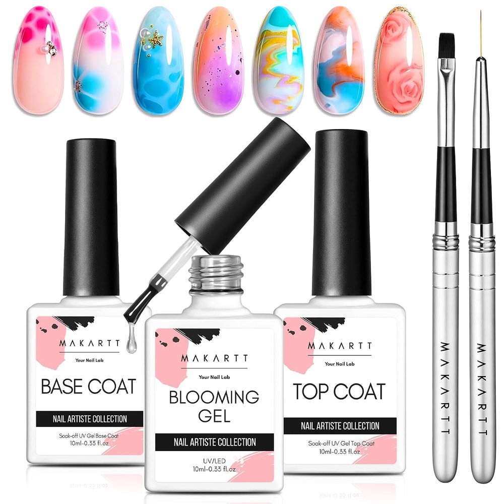 image:imageMakartt Metallic Gold Gel Liner Nail Polish 3D Mirror Chrome Effect with Built in Thin Brush Soak Off UVLED Gel for DIY Manicure Home and Salon Nail Art Designs 8mlBlooming Gel with Top  Base Coat