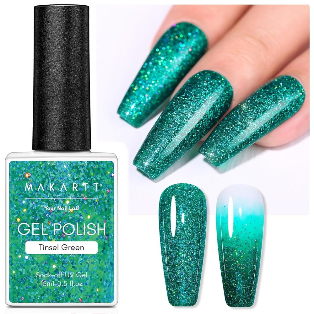 image:imageMakartt Metallic Gold Gel Liner Nail Polish 3D Mirror Chrome Effect with Built in Thin Brush Soak Off UVLED Gel for DIY Manicure Home and Salon Nail Art Designs 8mlGreen